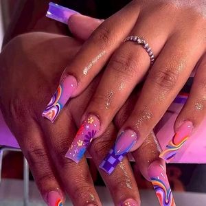 24 pcs. Long Colorful Press-On Nails